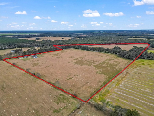 birds eye view of property with a rural view