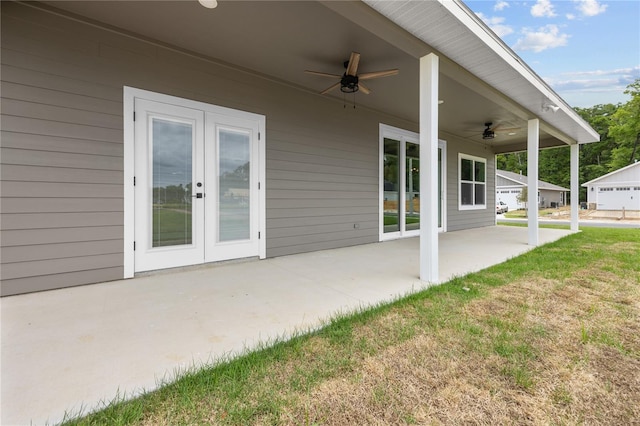 6624 SW 10th Ln, Gainesville, FL 32607 - view of patio / terrace featuring ceiling fan and french doors