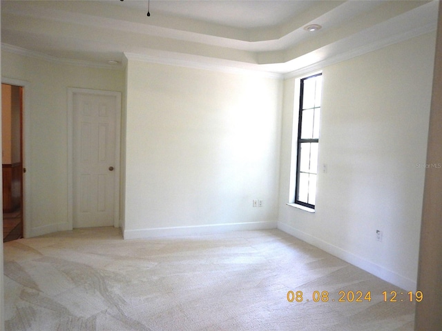 carpeted empty room with ornamental molding