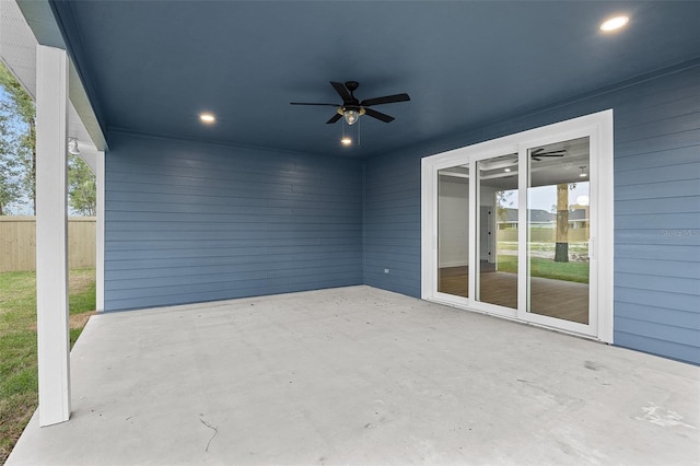 view of patio featuring ceiling fan