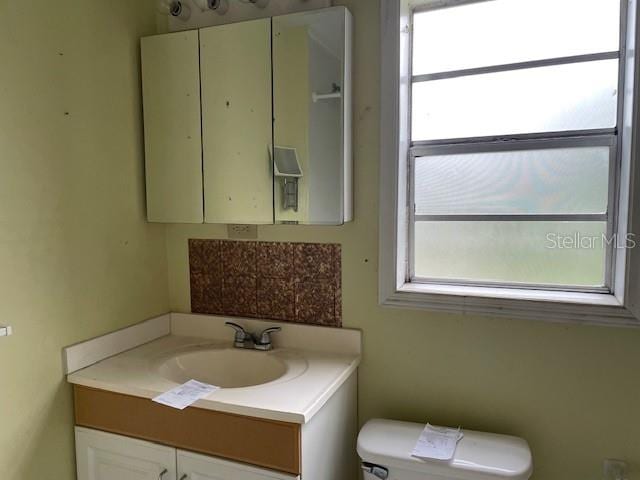 bathroom featuring toilet and vanity with extensive cabinet space