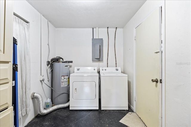 laundry room with electric water heater and independent washer and dryer