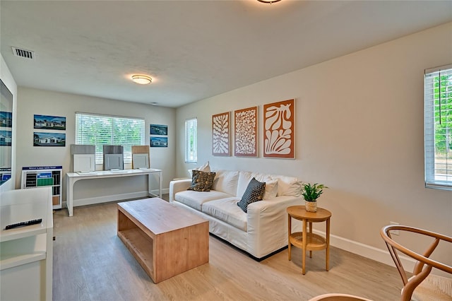 living room with light wood-type flooring