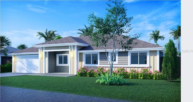 view of front facade with a garage and a front yard