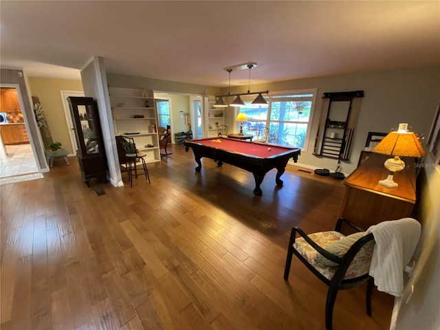 rec room featuring wood-type flooring and pool table