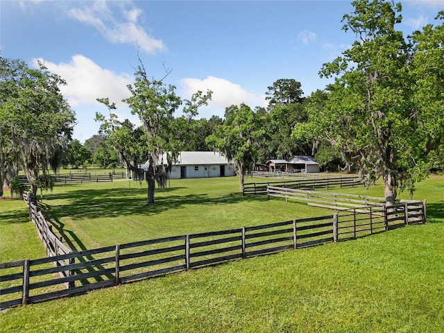 exterior space with a lawn and a rural view