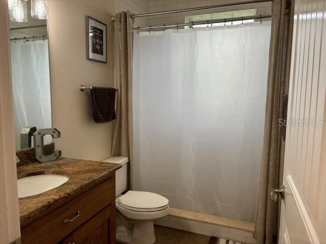 bathroom with toilet and large vanity