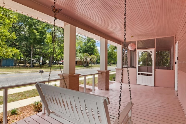 wooden deck with covered porch