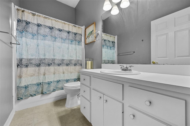 full bathroom featuring vanity, toilet, and shower / tub combo