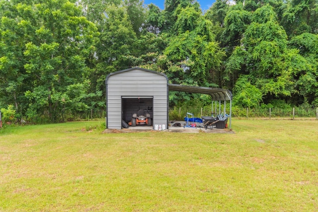 exterior space with a carport and a storage unit