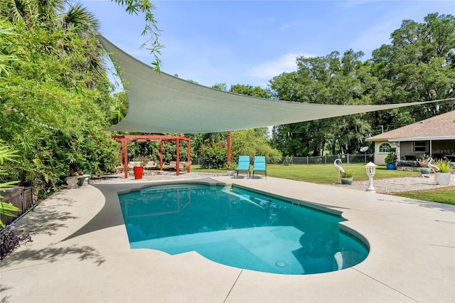 view of swimming pool featuring a patio area and a pergola