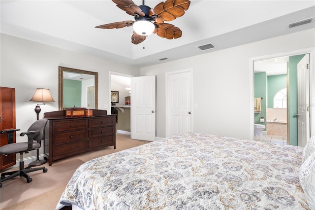 bedroom featuring light carpet, baseboards, and visible vents