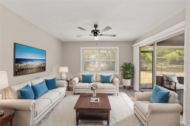 living room with ceiling fan