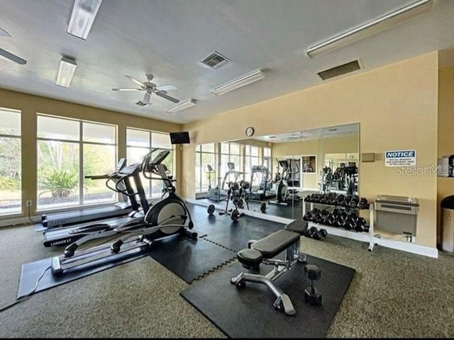 gym featuring ceiling fan