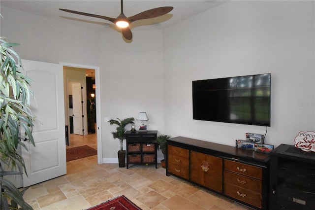 living room with ceiling fan