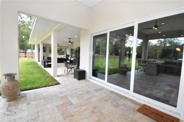 view of patio / terrace featuring an outdoor hangout area and ceiling fan