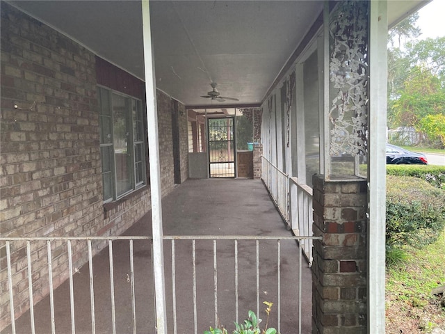 view of patio / terrace featuring ceiling fan and a porch