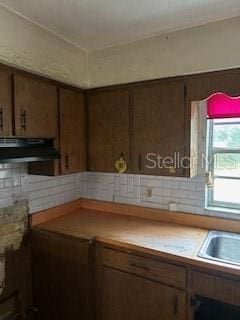 kitchen featuring tasteful backsplash and sink