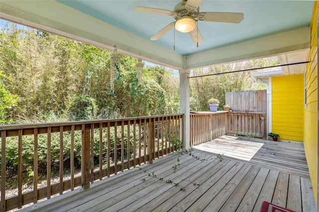 wooden deck with ceiling fan