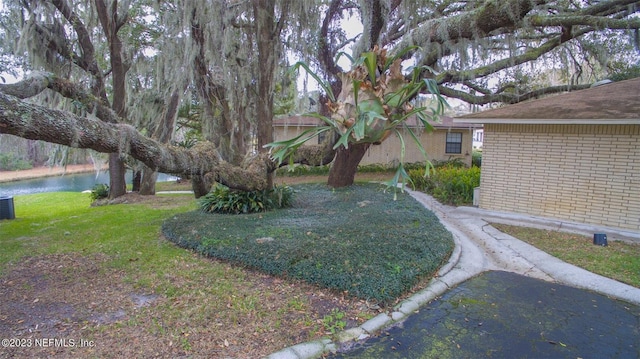 view of yard with a water view