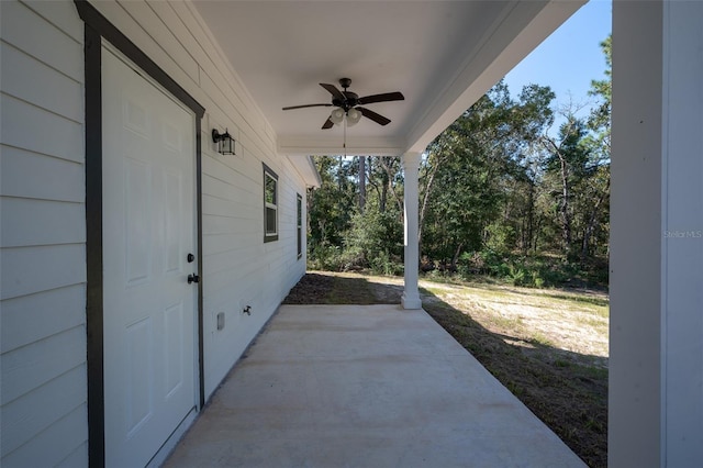 view of patio / terrace featuring ceiling fan