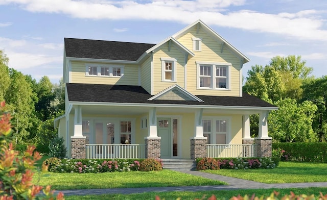 craftsman-style house with a porch and a front yard