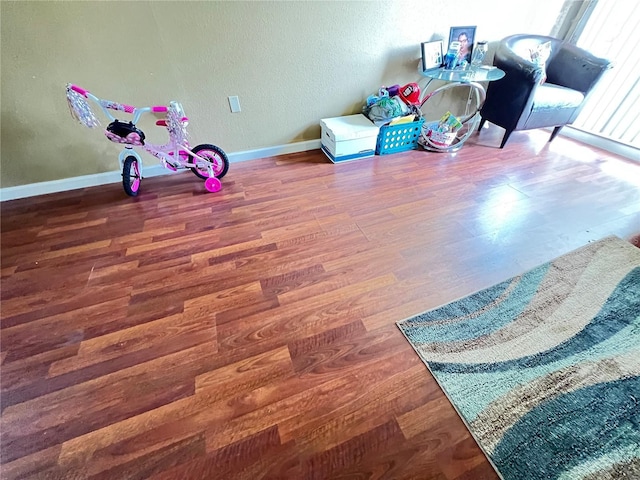 game room featuring dark wood-type flooring