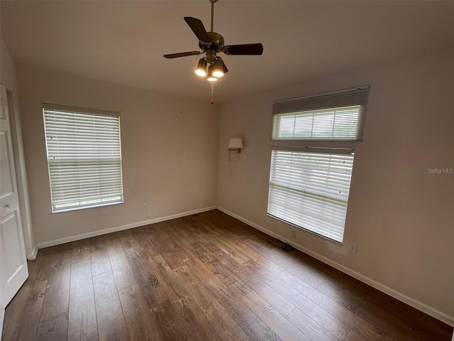 unfurnished room featuring hardwood / wood-style flooring and ceiling fan