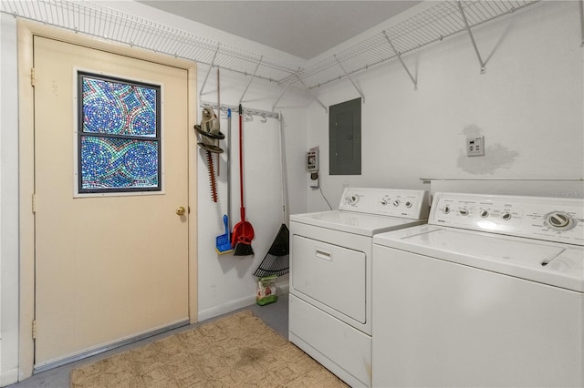 laundry room with electric panel and washing machine and dryer