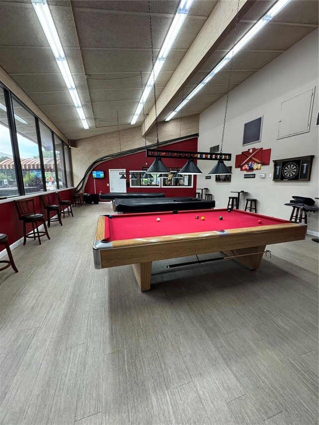 recreation room with billiards and wood finished floors