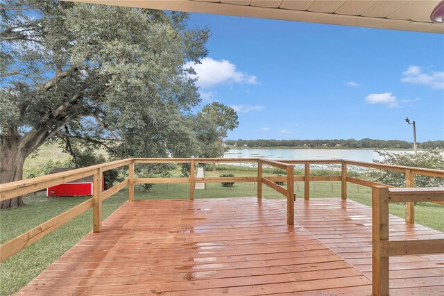 wooden deck with a water view