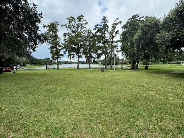 view of yard with a water view