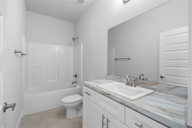 full bathroom featuring tile patterned flooring, vanity, toilet, and tub / shower combination