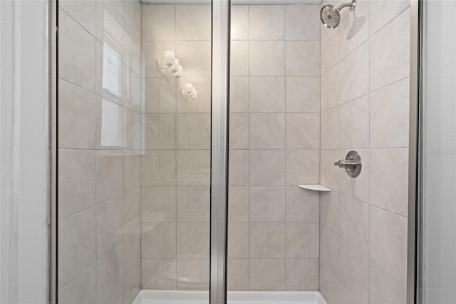 bathroom featuring a shower with shower door