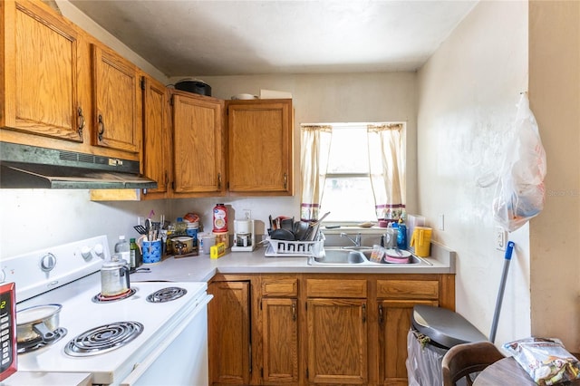 kitchen with sink and white electric range oven