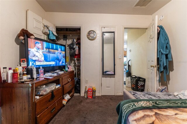 bedroom featuring carpet flooring and a closet