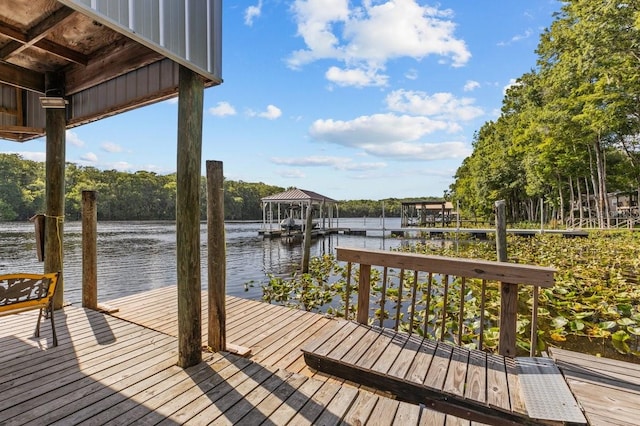 view of dock with a water view