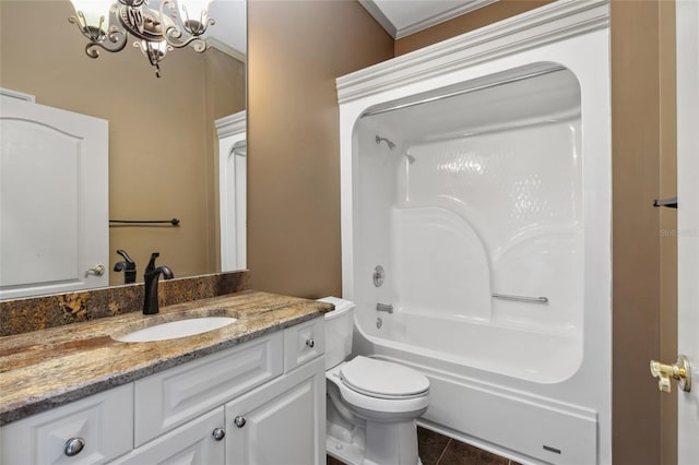 full bathroom with vanity, shower / washtub combination, and toilet