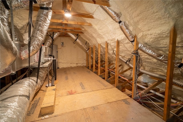 attic featuring water heater