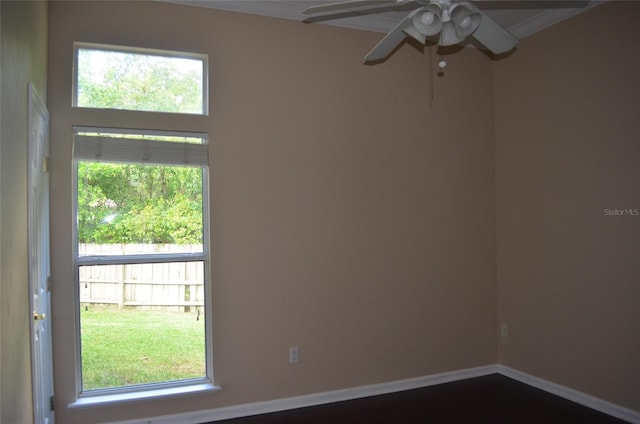 spare room featuring a healthy amount of sunlight and ceiling fan