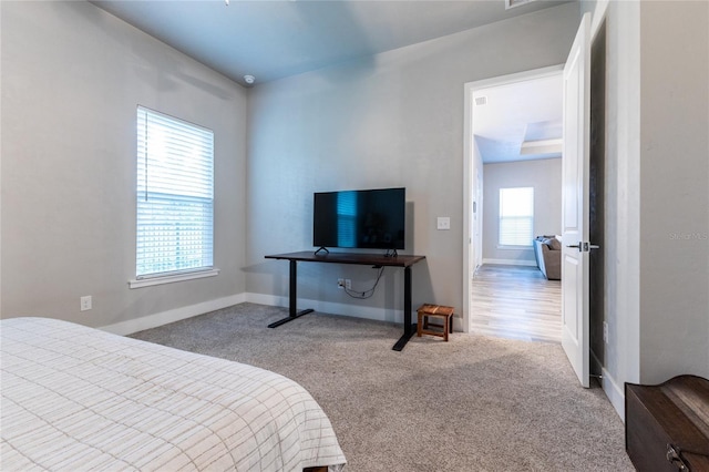 bedroom featuring multiple windows and carpet floors