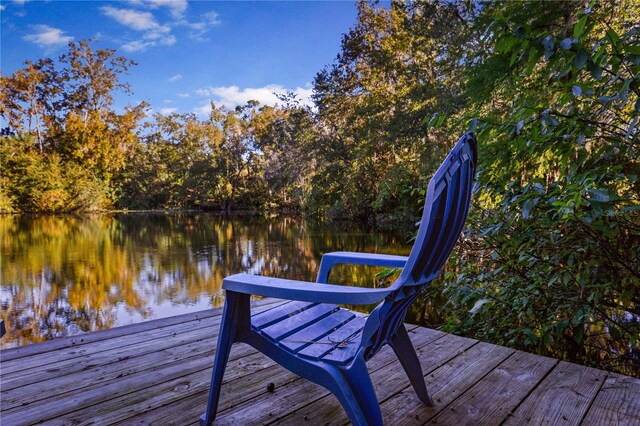 view of dock with a water view