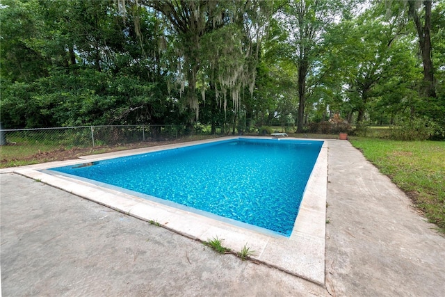 view of pool with a diving board