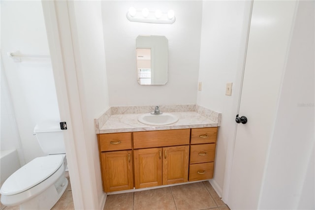 bathroom featuring tile patterned floors, vanity, and toilet