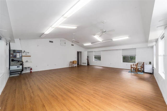 interior space featuring ceiling fan, sink, and light hardwood / wood-style floors