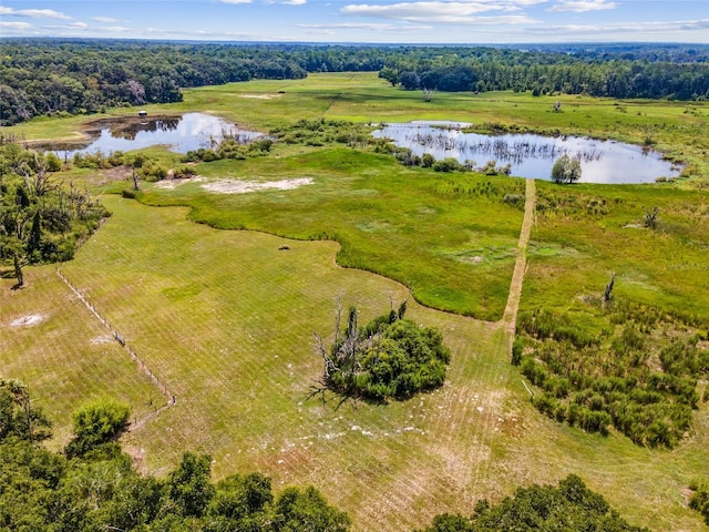 aerial view featuring a rural view and a water view