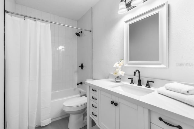 full bathroom with vanity, toilet, and shower / bath combo with shower curtain