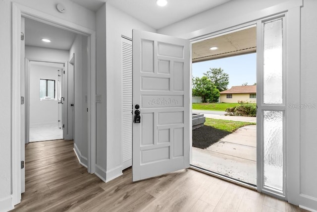 entrance foyer with light wood-type flooring