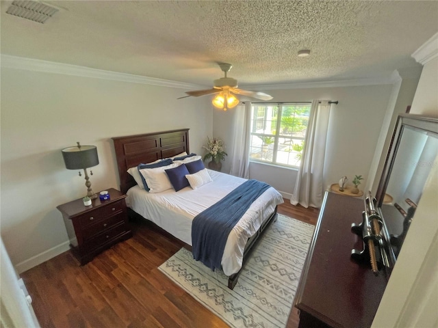 bedroom featuring crown molding and dark hardwood / wood-style floors