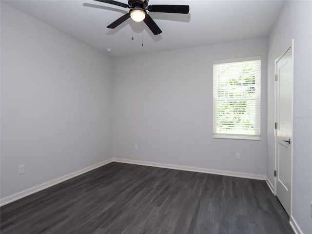 empty room featuring ceiling fan and wood-type flooring